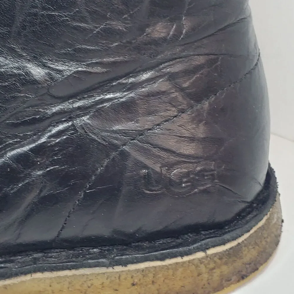 UGG Australia Boots Mens Sz 8.5 Black Leather Leighton Chukka Ankle Classic